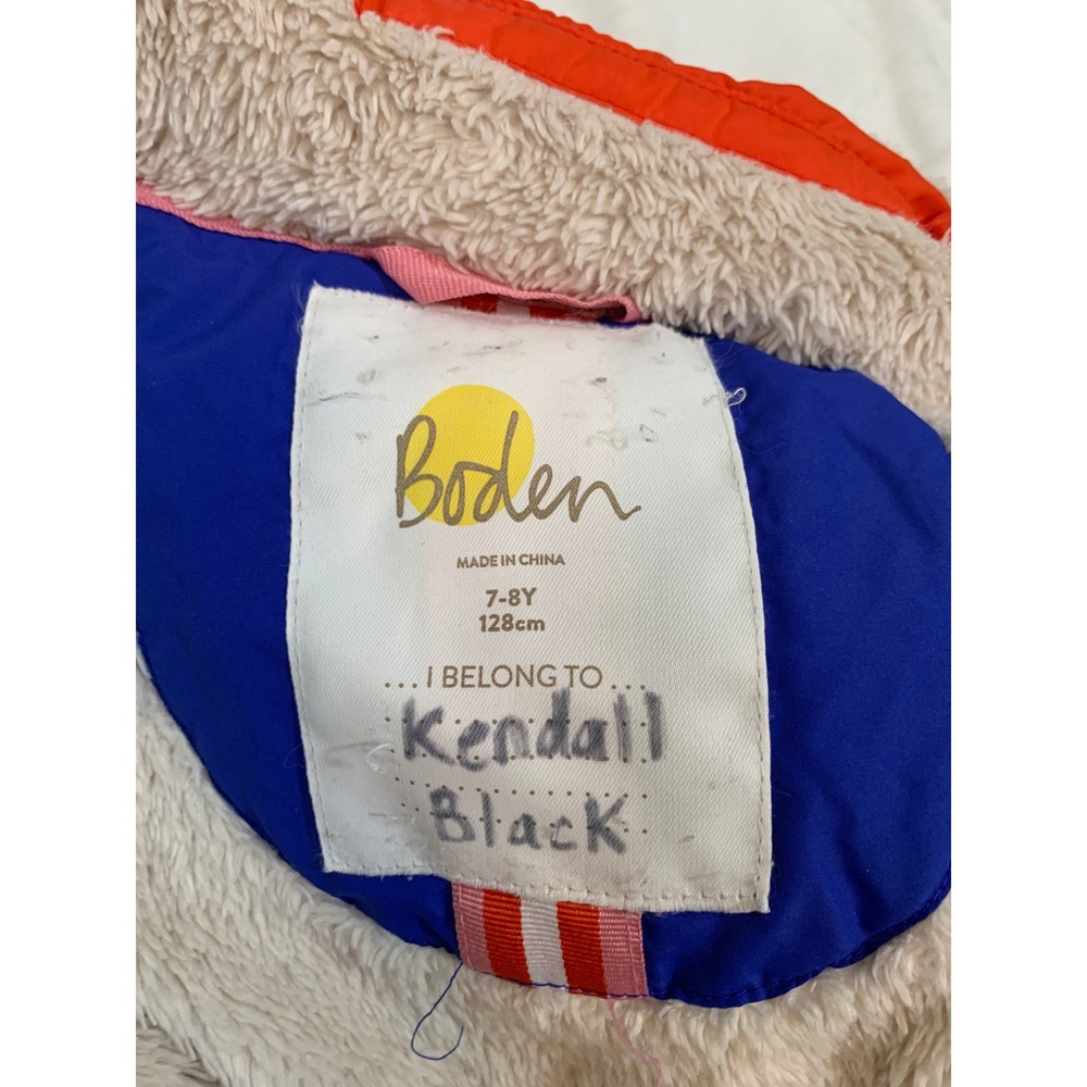 Boden Star Colorblock Puffer Jacket Girls 7-8Y Multi-Color Sherpa Lined Hood - Picture 8 of 13